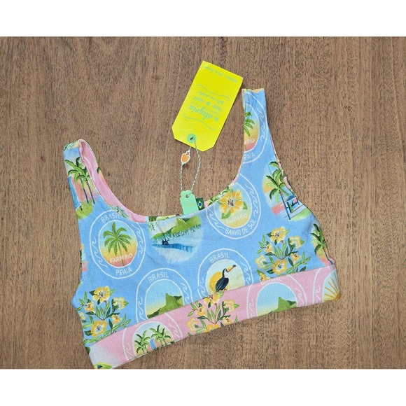S NWT Farm Rio Reversible Double Colorido Swim top blue yellow pink postcard P - Picture 11 of 14